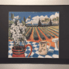 This print marks a peaceful vineyard landscape with blooming flowers and a serene backdrop adding a touch of life to the stillness. The painting beautifully combines the themes of nature, harvest, and simple pleasures, evoking the nostalgia of a Mediterranean afternoon spent overlooking lush fields with the sea just beyond.
