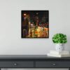 A vivid portrayal by Vancouver-based artist David Wilson, capturing a rainy city street at night. The glowing streetlights reflect off the wet pavement, infusing the scene with the vibrant energy of urban life.