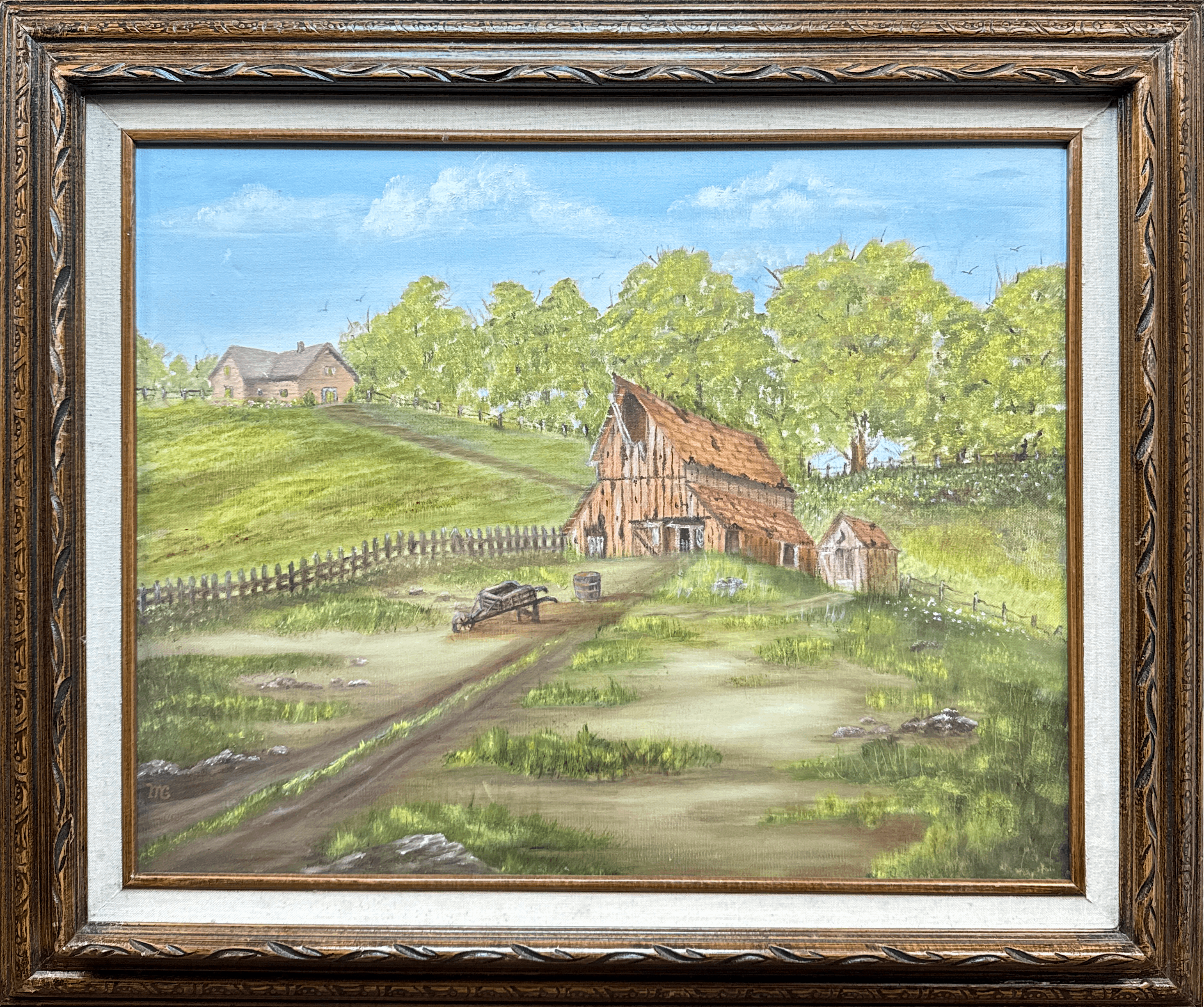 A nostalgic look into rural life, capturing the essence of a tranquil barn and its surroundings. This piece brings the gentle rhythm of the countryside into view. The artist’s careful attention to earthy tones and subtle textures immerses the viewer in the warmth and quiet of a bygone era.